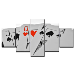 5-Piece White Poker Playing Cards Canvas Wall Art