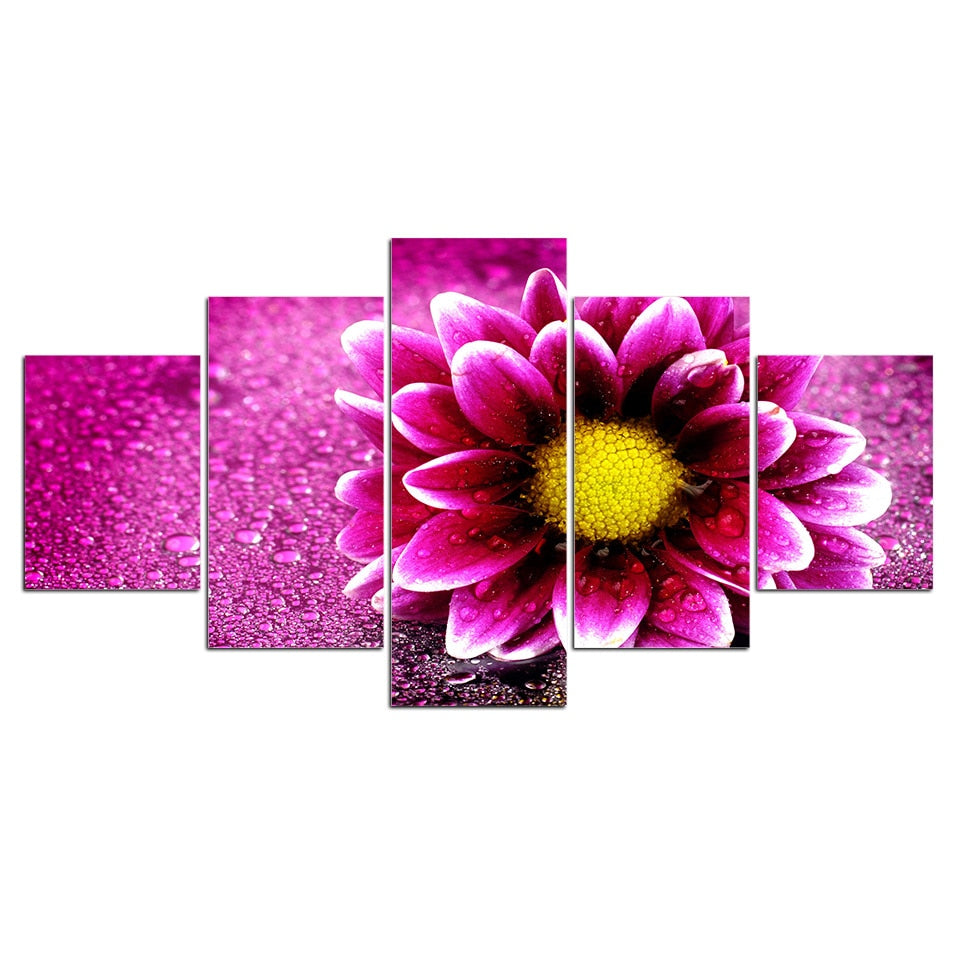 5-Piece Pink Chrysanthemum Flower Blossom Canvas Wall Art