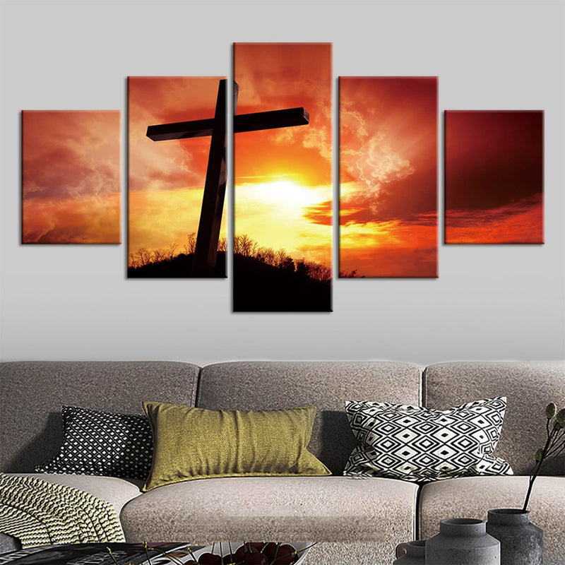 5-Piece Christian Cross Sunset Canvas Crucifix Wall Art
