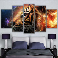 5-Piece Fiery Cosmic Space Tiger Canvas Wall Art