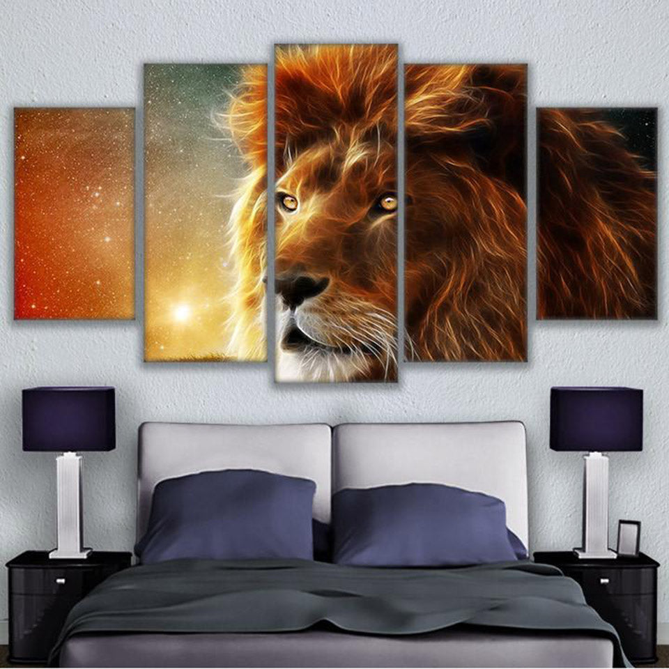 5-Piece Mystical Stargazing Space Lion Canvas Wall Art