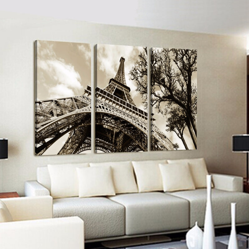 3-Piece Black & White Paris Eiffel Tower Sky Canvas Wall Art – Decorzee