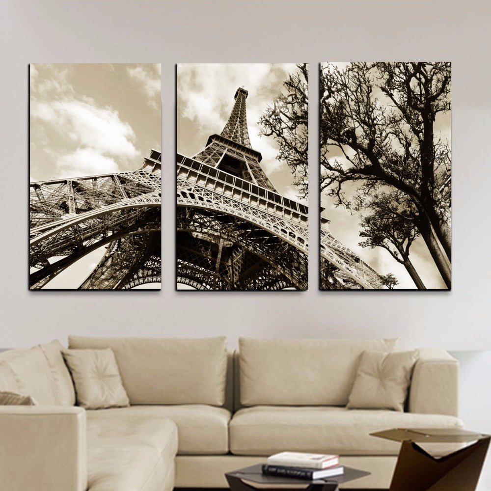 3-Piece Black & White Paris Eiffel Tower Sky Canvas Wall Art – Decorzee