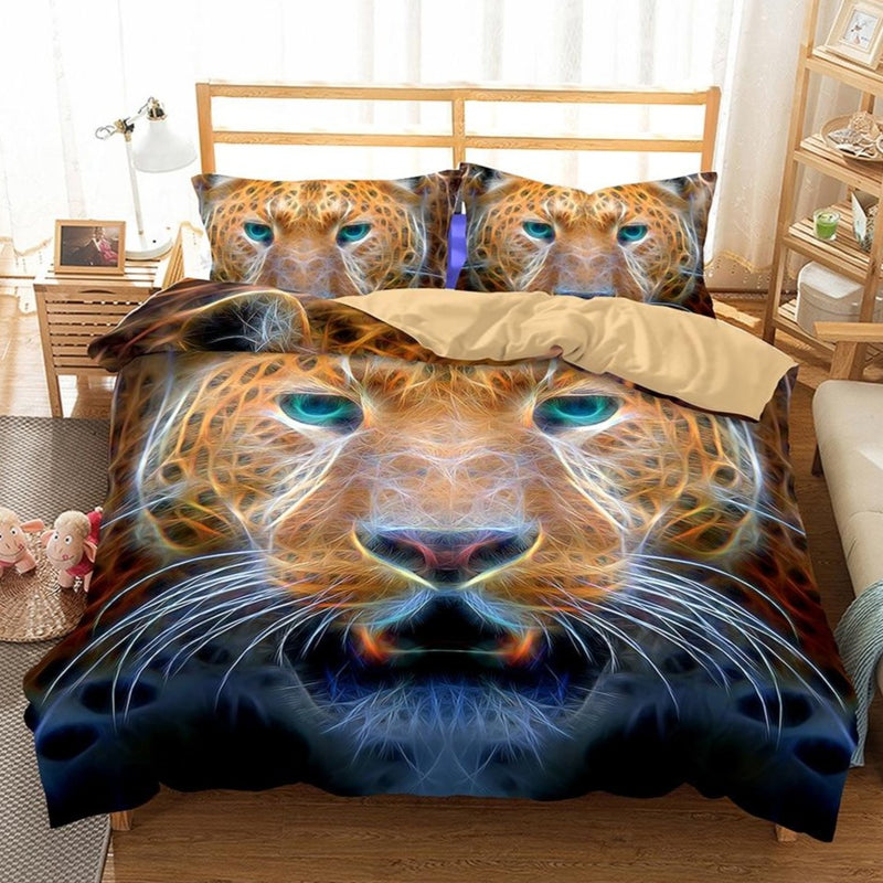 3-Piece Glowing Electric Leopard Duvet Cover Bedding Set