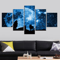 5-Piece Starry Night Wolf Moon Sky Canvas Wall Art