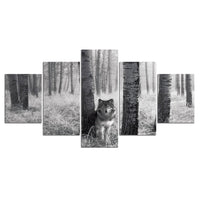 5-Piece Black & White Curious Forest Wolf Canvas Wall Art