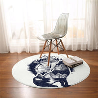 Round Black & White Wolf Print Floor Mat Rug