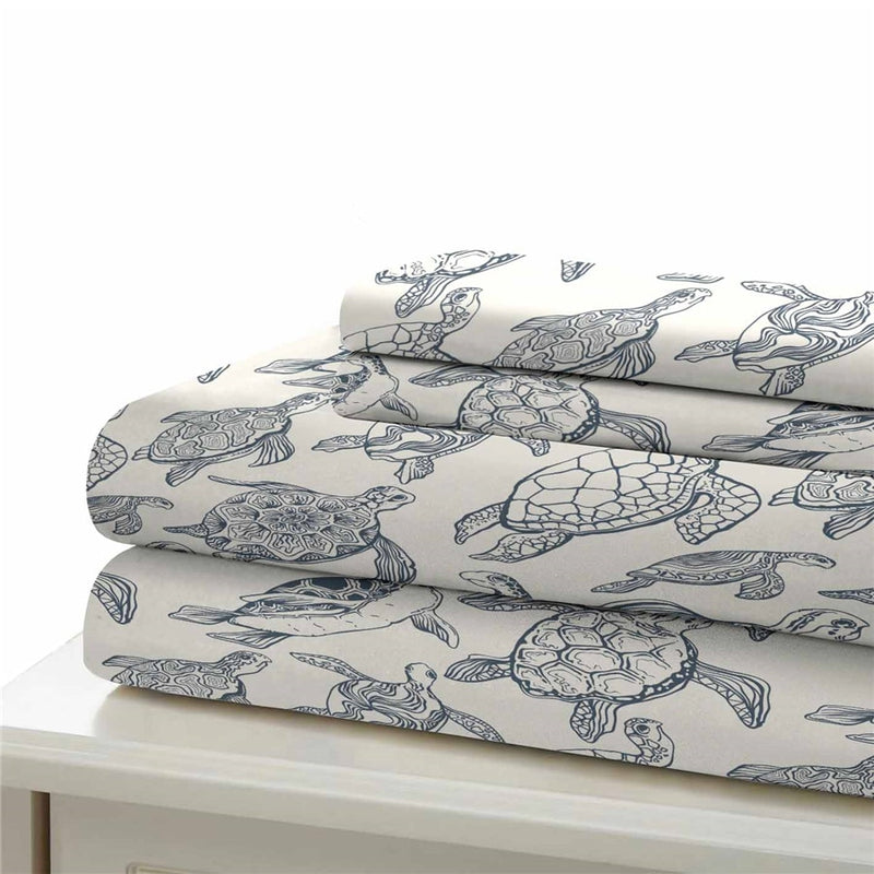 White 3-Piece Sea Turtle Pattern Duvet Cover Bedding Set