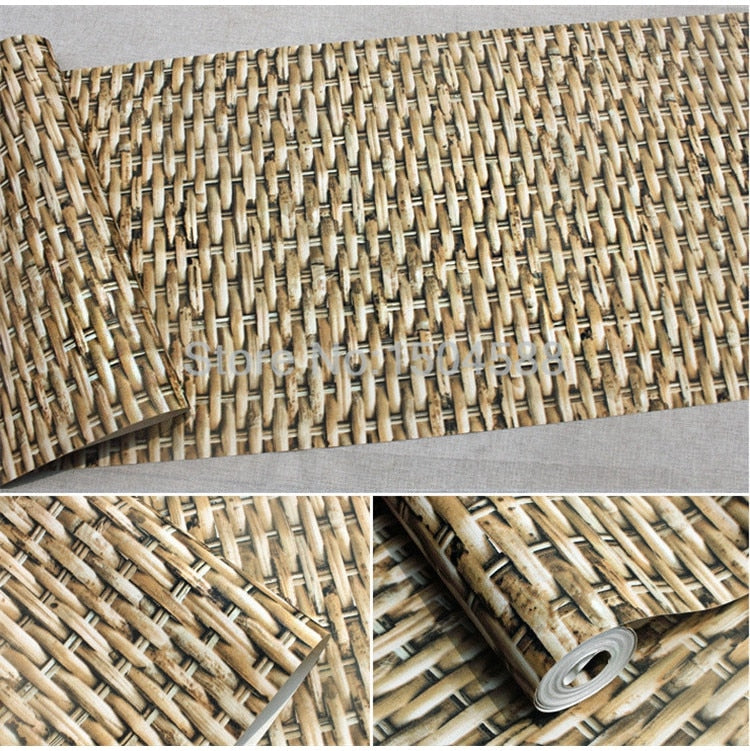 Vinyl Faux Weaved Bamboo Rattan Print Wallpaper