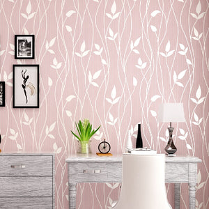 Pastel Textured Stripe Floral Leaf Pattern Wallpaper