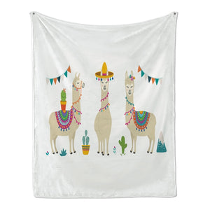 Cute Cartoon Alpaca / Llama Print Fleece Throw Blanket