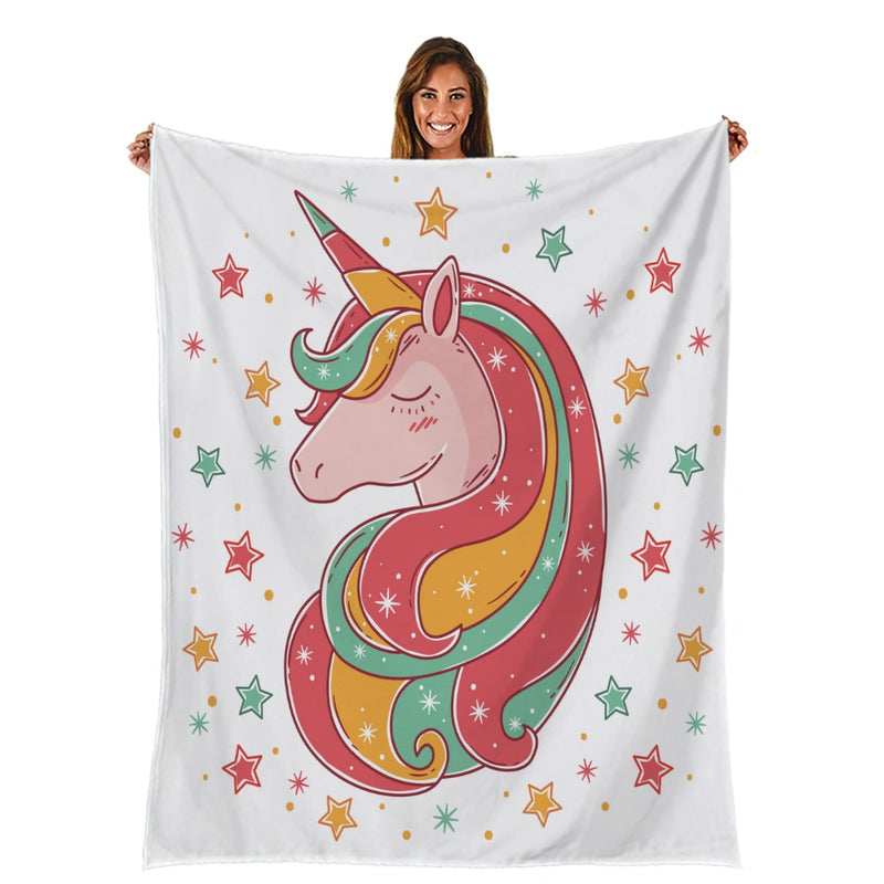 Cute Cartoon Unicorn Face Fleece Throw Blanket
