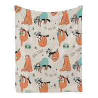 Cute Cartoon Sloth Print Fleece Throw Blanket