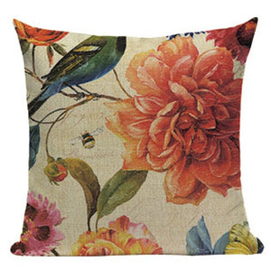 18" Vintage Floral Bird Print Throw Pillow Cover
