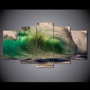 5-Piece Green Ocean Wave Print Canvas Wall Art