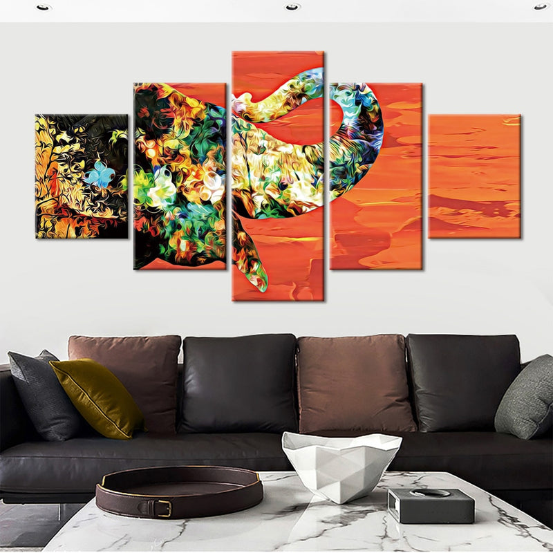 5-Piece Multi-Color Abstract Desert Elephant Canvas Wall Art