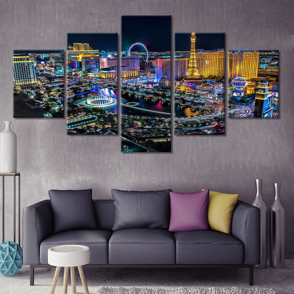 5-Piece Colorful Las Vegas Strip At Night Canvas Wall Art – Decorzee