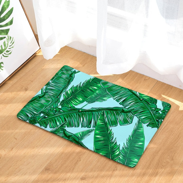 Green Tropical Palm Leaf Print Door / Floor Mat