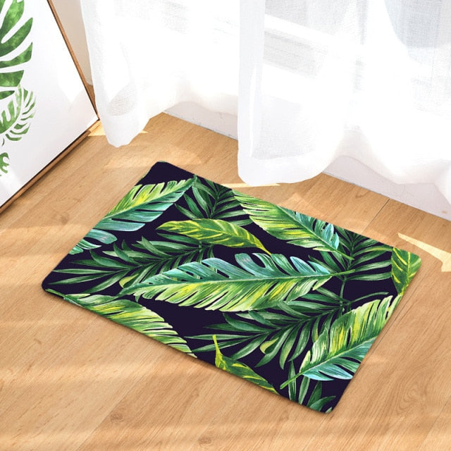 Green Tropical Palm Leaf Print Door / Floor Mat