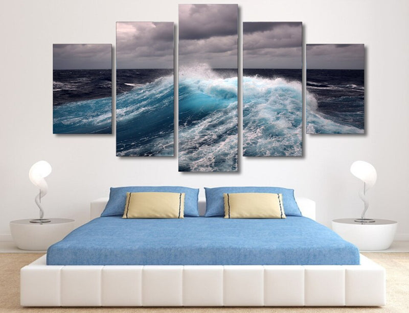 5-Piece Rough Ocean Sea Waves Canvas Wall Art