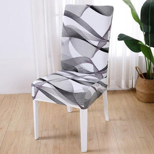 Black & White Abstract Wave Pattern Dining Chair Cover