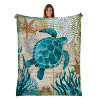 Mediterranean Sea Life Print Fleece Throw Blanket