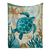 Mediterranean Sea Life Print Fleece Throw Blanket