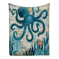 Mediterranean Sea Life Print Fleece Throw Blanket