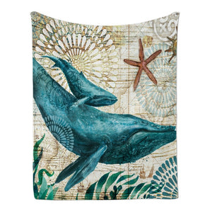 Mediterranean Sea Life Print Fleece Throw Blanket