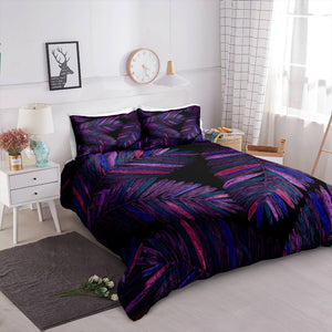 Black 2/3-Piece Purple Tropical Palm Leaf Duvet Cover Set