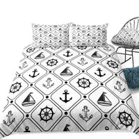 2/3-Piece Black & White Nautical Symbols Duvet Cover Set