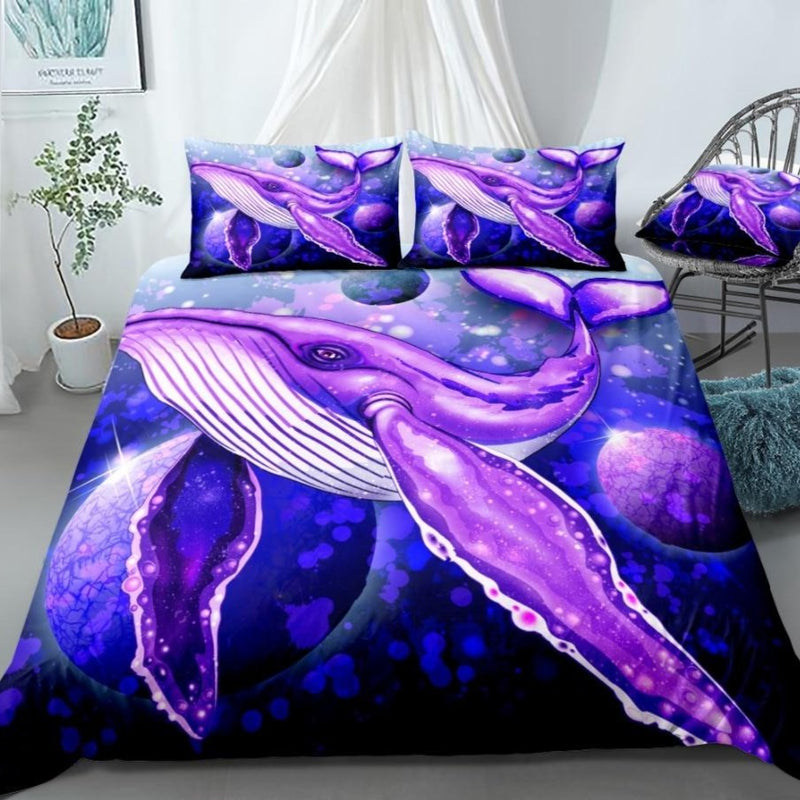 2/3-Piece Cosmic Purple Blue Whale Duvet Cover Set