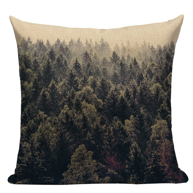 18" Wooded Forest Tree Print Throw Pillow Cover