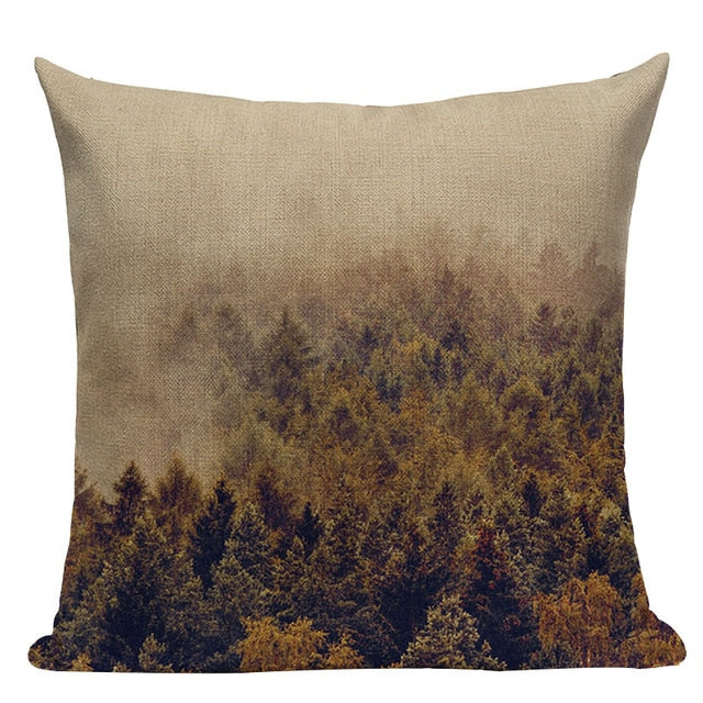 18" Wooded Forest Tree Print Throw Pillow Cover