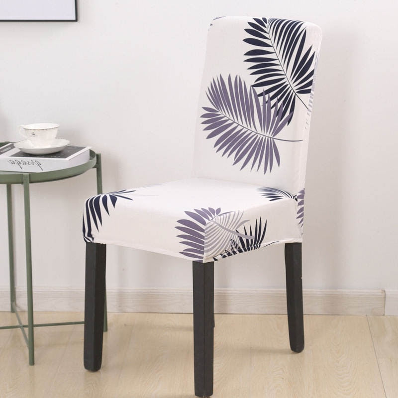 Ivory White Fern / Palm Leaf Pattern Dining Chair Cover