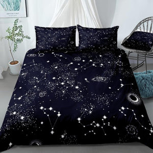 2/3-Piece Black Night Sky Space Constellation Duvet Cover Set