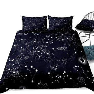 2/3-Piece Black Night Sky Space Constellation Duvet Cover Set