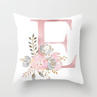 18" Pink Floral Letter Print Throw Pillow Cover