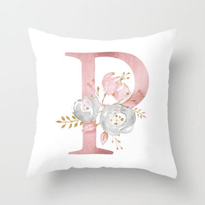18" Pink Floral Letter Print Throw Pillow Cover