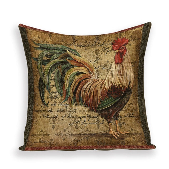 18" Vintage Country Chicken / Rooster Print Throw Pillow Cover