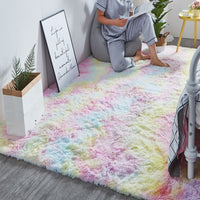 Rainbow Faux Fur Polychrome Plush Shag Area Rug Floor Mat