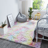 Rainbow Faux Fur Polychrome Plush Shag Area Rug Floor Mat