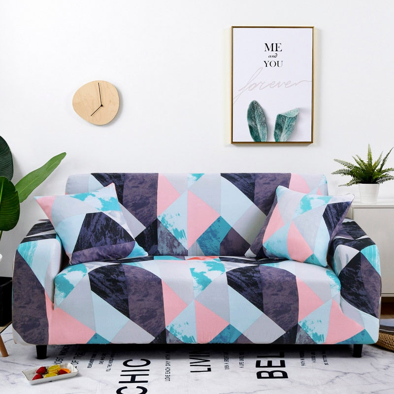 Pink / Blue Geometric Triangle Pattern Sofa Couch Cover