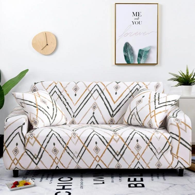 Ivory White Bohemian Tribal Pattern Sofa Couch Cover