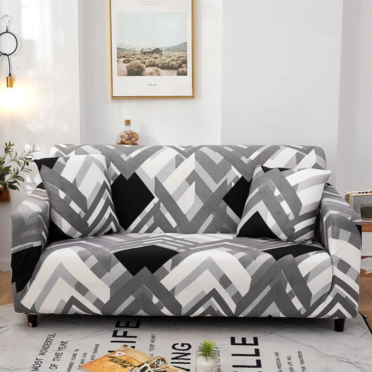 Black, White & Gray Geometric Arrow Pattern Sofa Couch Cover
