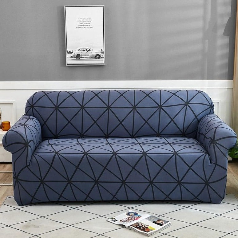 Blue / Black Geometric Lattice Pattern Sofa Couch Cover