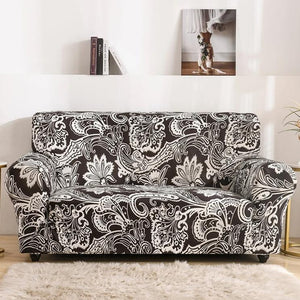 Taupe / White Bohemian Floral Pattern Sofa Couch Cover