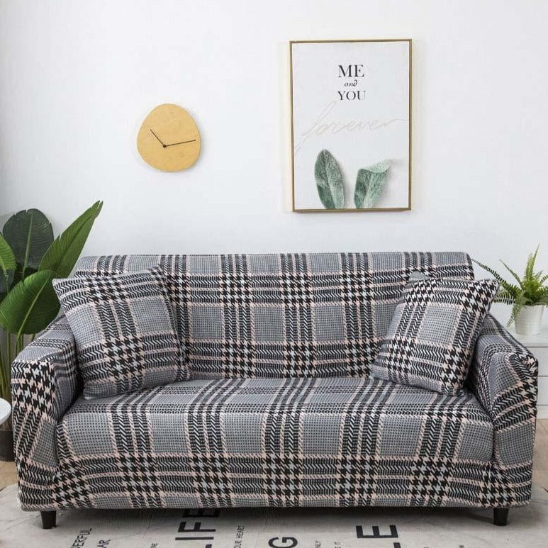 Gray Tartan Plaid Pattern Sofa Couch Cover