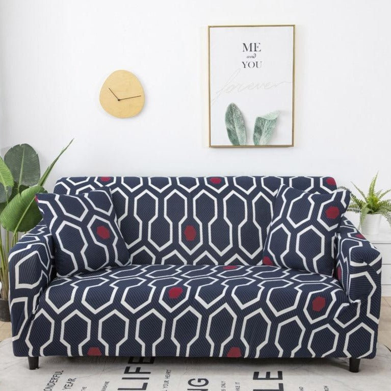 Navy Blue / White Geometric Pattern Sofa Couch Cover