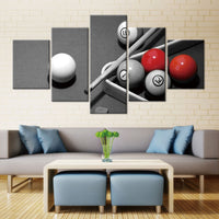 5-Piece Black, White & Red Billiard Pool Ball Canvas Wall Art